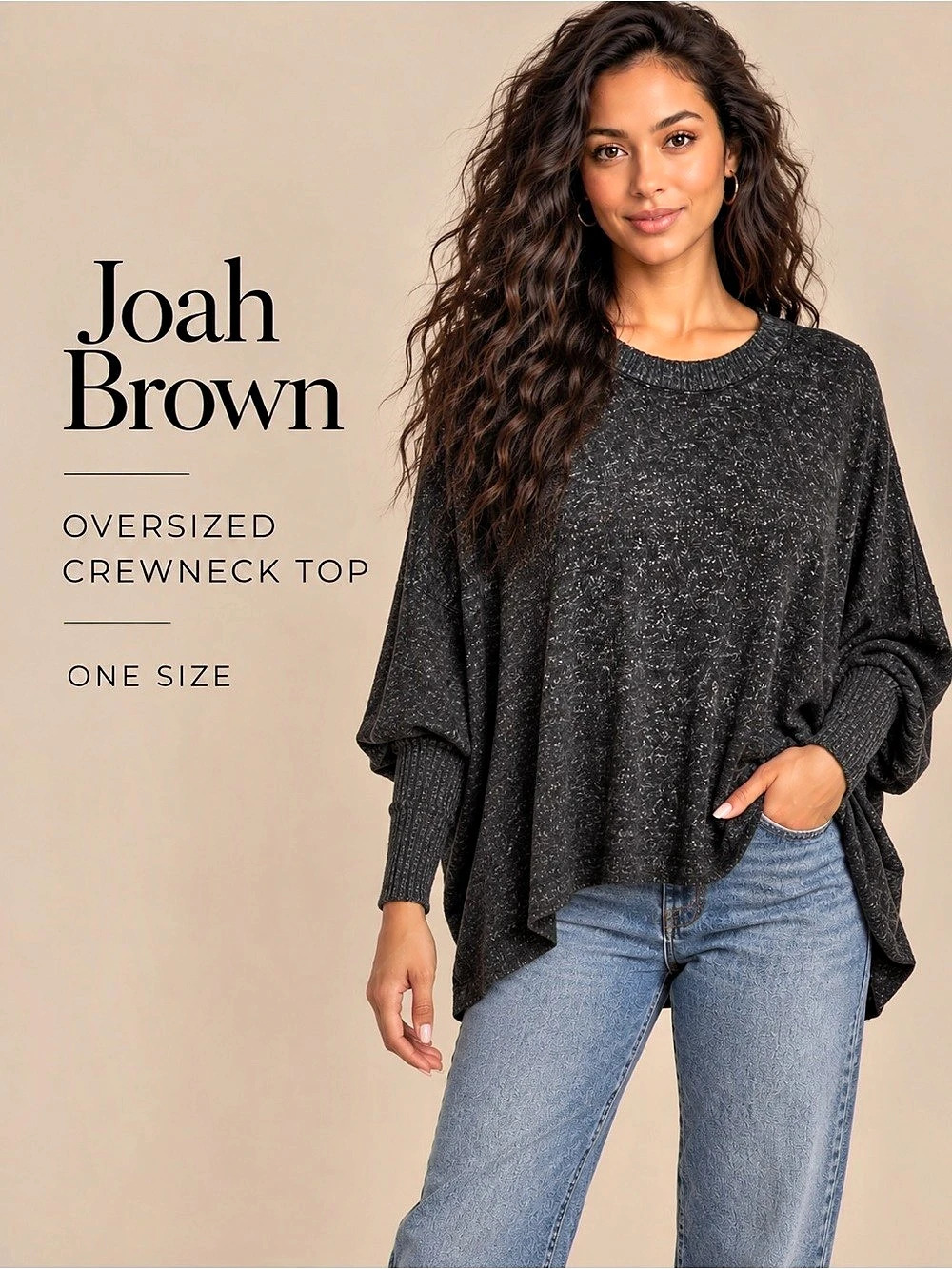 Joah Brown Oversized Crewneck Dolman Top Charcoal Heather One Size